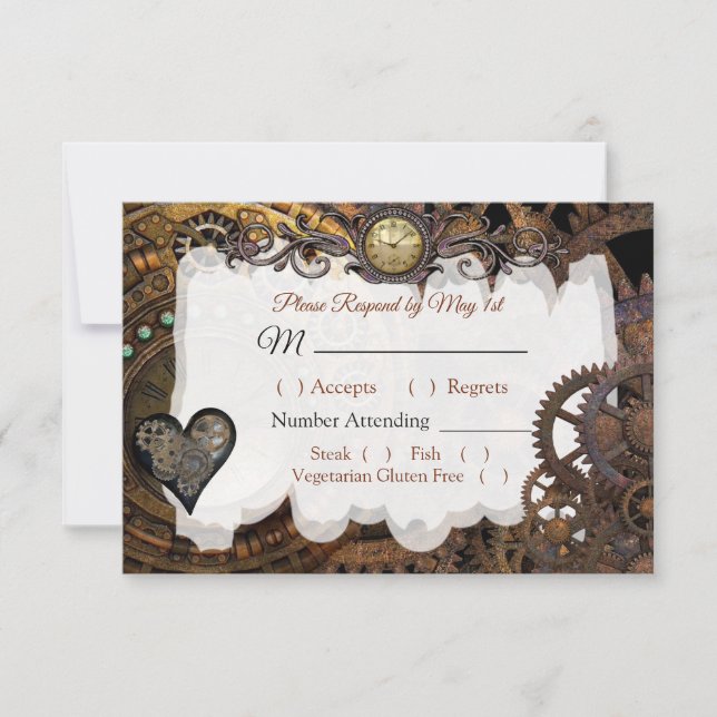 Carte RSVP de mariage Renaissance Steampunk (Devant)