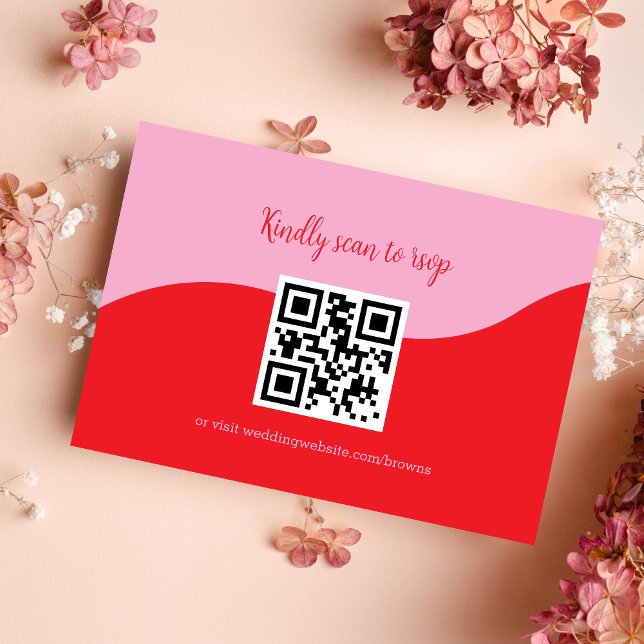 Carte RSVP de mariage rétro années 70 rose et roug (Créateur téléchargé)