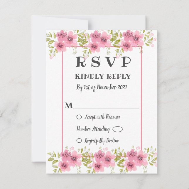 Carte RSVP de mariage rose anémone floral Aquarell (Devant)