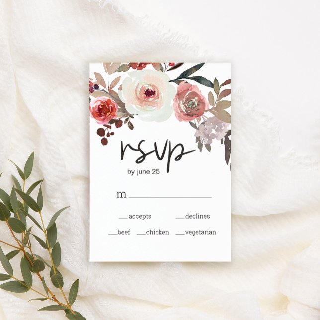 Carte RSVP de mariage Rose de couleur rouge (Créateur téléchargé)