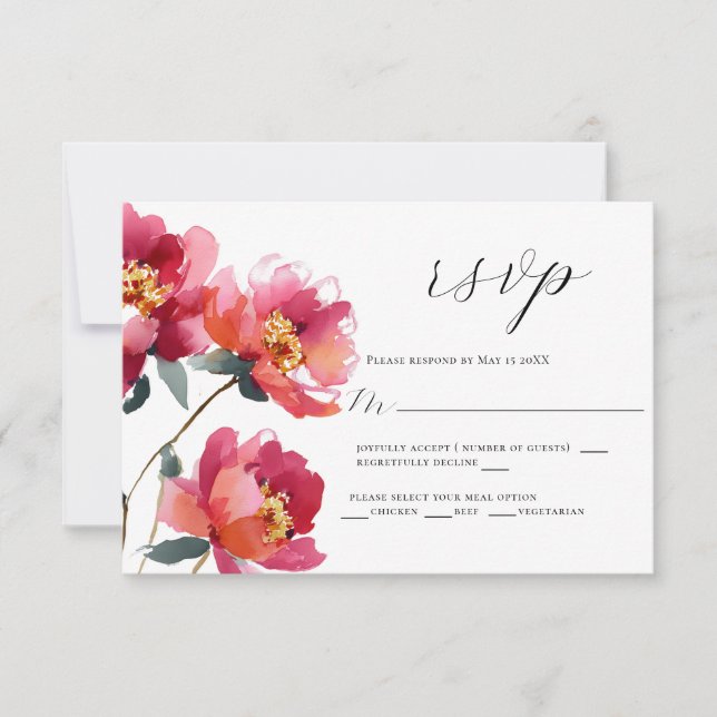 Carte RSVP de mariage rose et corail (Devant)