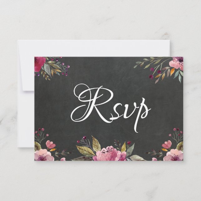 Carte RSVP de mariage rose floral (Devant)