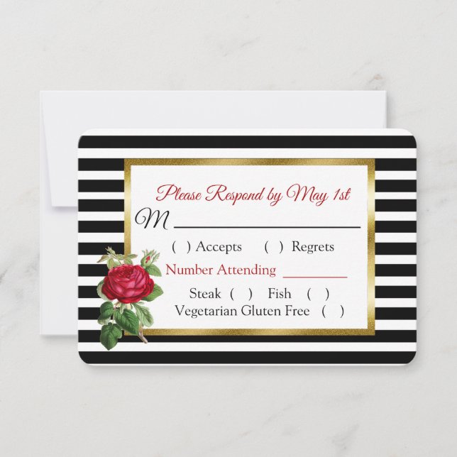 Carte RSVP de mariage Rose noir et blanc de Bourgo (Devant)