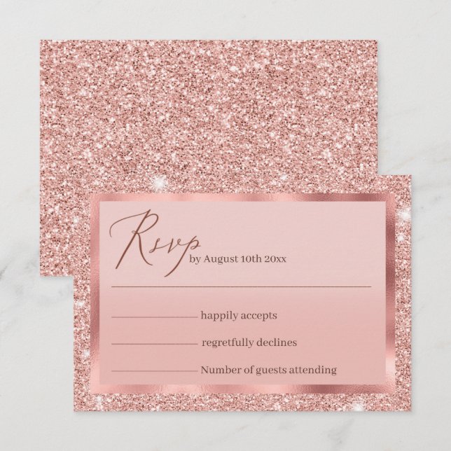 Carte RSVP de mariage rose Parties scintillant or (Devant / Derrière)