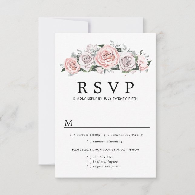 Carte RSVP de mariage rose violet, options de repa (Devant)