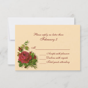 Carte RSVP de mariage rouge vintage