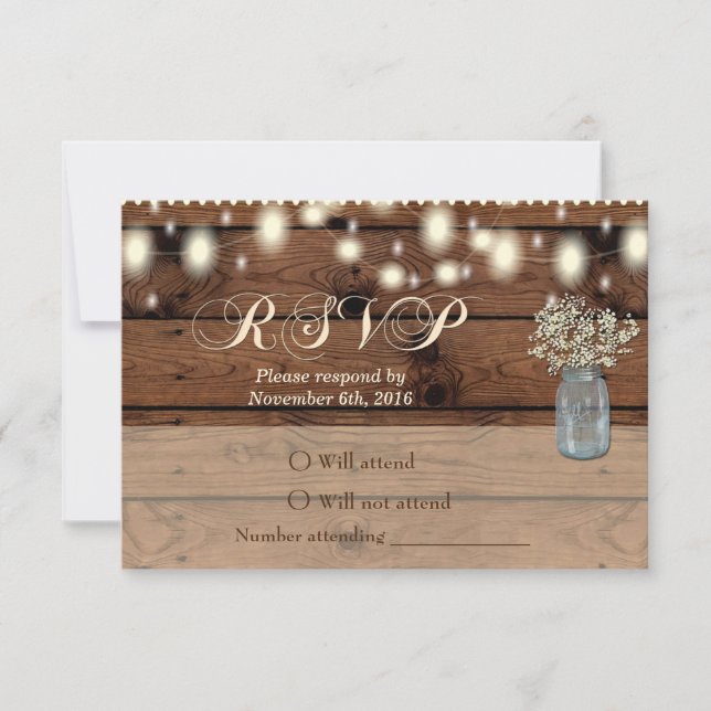 Carte RSVP de mariage rustique, Carte RSVP, Rustiq (Devant)