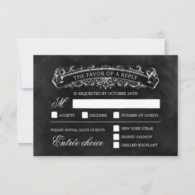 Carte RSVP de mariage rustique chic - Noir (Devant)