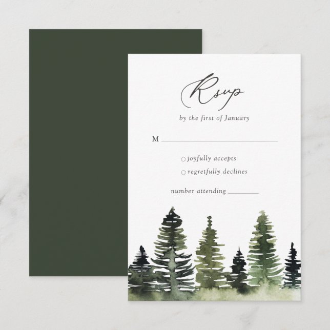 Carte RSVP de mariage rustique de pin sylvestre (Devant / Derrière)