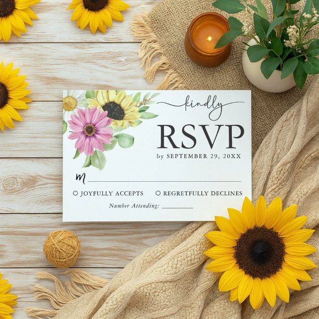 Carte RSVP de mariage rustique de tournesol (Créateur téléchargé)