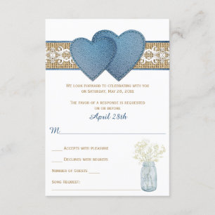 Carte RSVP de mariage rustique   Denim, dentelle, 