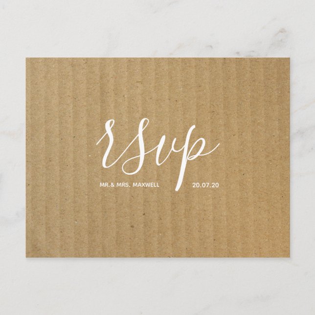 Carte Rsvp de mariage rustique | Script papier Kra (Devant)