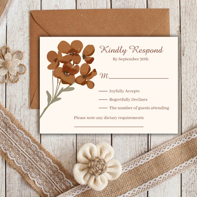 Carte RSVP de mariage rustique simple Fleur sauvag (Fall Rustic Boho Wedding RSVP reply card)