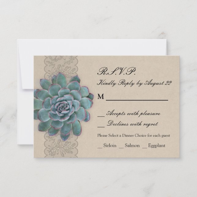 Carte RSVP de mariage rustique Succulent (Devant)
