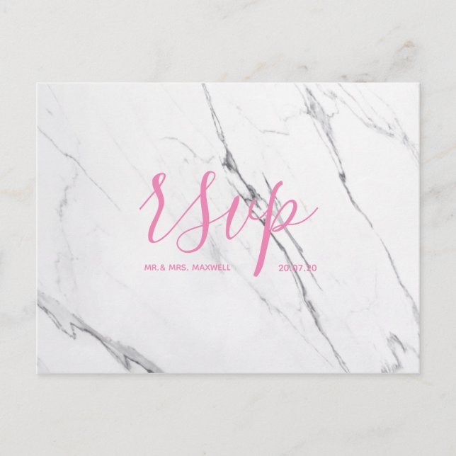 Carte Rsvp de mariage | Script en marbre rose blan (Devant)