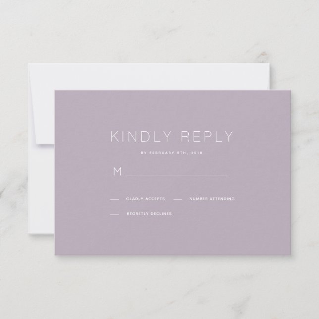 Carte RSVP de mariage simple et moderne Dusty Lila (Devant)