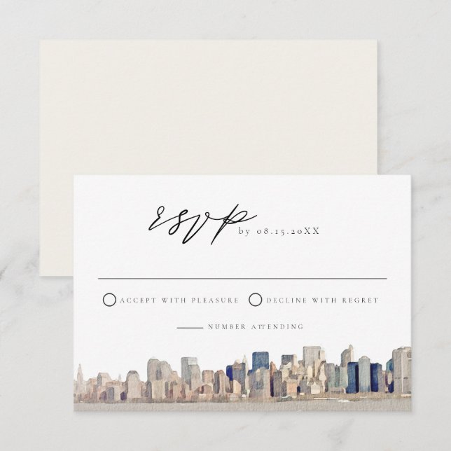 Carte RSVP de mariage Skyline de NEW YORK (Devant / Derrière)