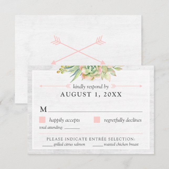Carte RSVP de mariage Succulent à l'aquarelle rust (Devant / Derrière)