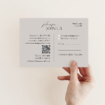 Carte RSVP de mariage taupe moderne avec code QR