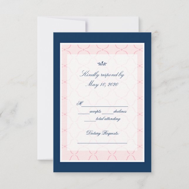 Carte RSVP de mariage traditionnel bleu bleu marin (Devant)