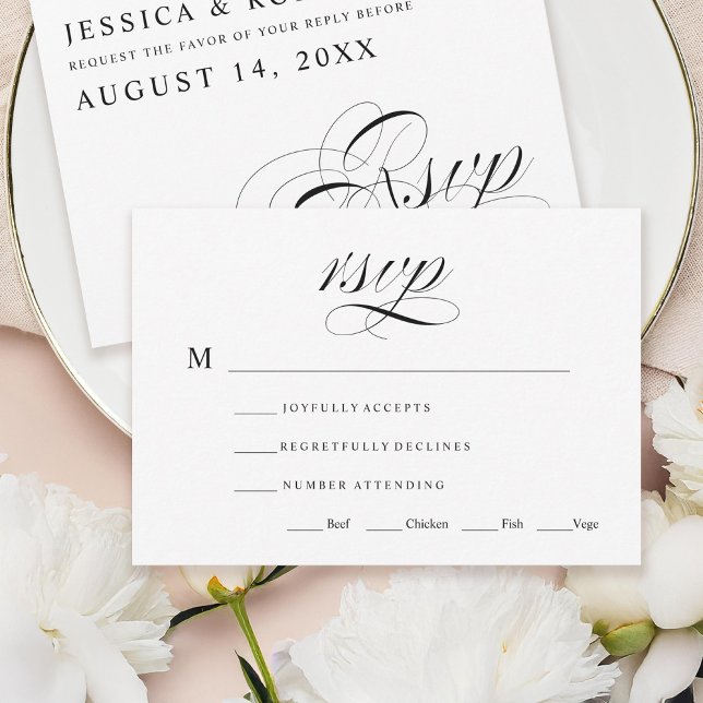 Carte RSVP de mariage traditionnel noir et blanc (Créateur téléchargé)