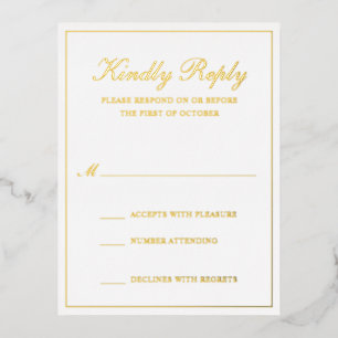 Carte RSVP de mariage traditionnelle Gold Foil
