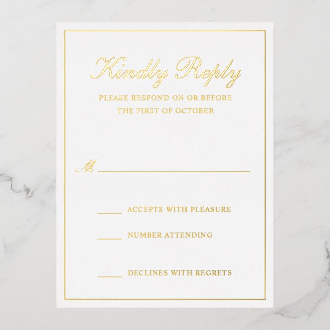 Carte RSVP de mariage traditionnelle Gold Foil (Recto)