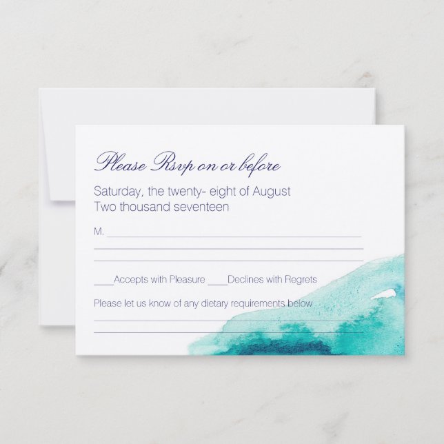Carte RSVP de mariage Turquoise de mer turquoise (Devant)
