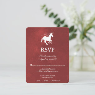 Carte RSVP de mariage Unicorne rouge