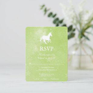 Carte RSVP de mariage Unicorne verte