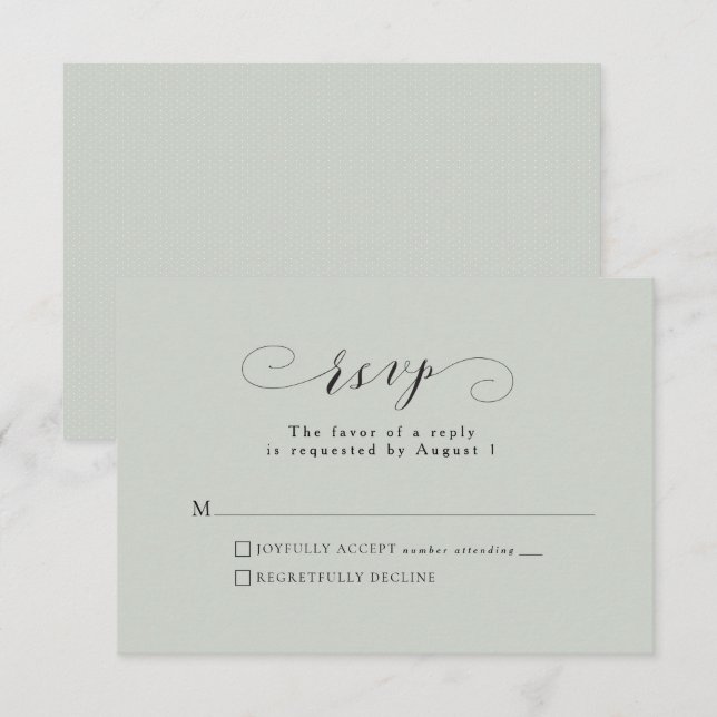 Carte RSVP de mariage vert à la sauge (Devant / Derrière)