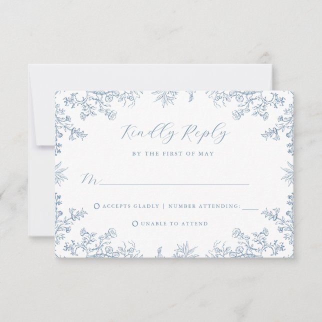 Carte RSVP de mariage Vintage bleu (Devant)