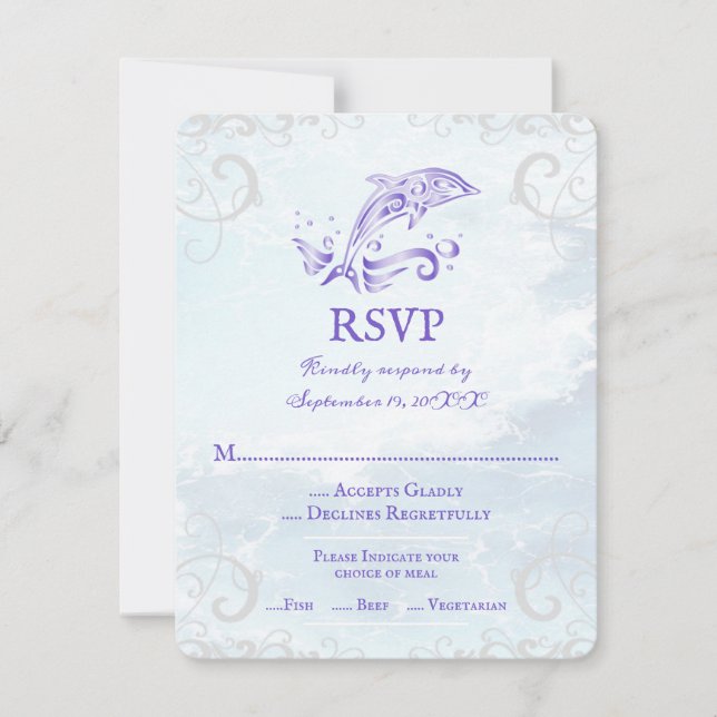 Carte RSVP de mariage violet dauphin (Devant)