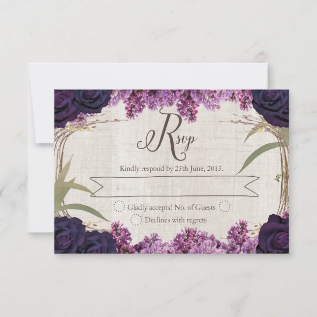 Carte RSVP de mariage violet de forêt enchantée (Devant)