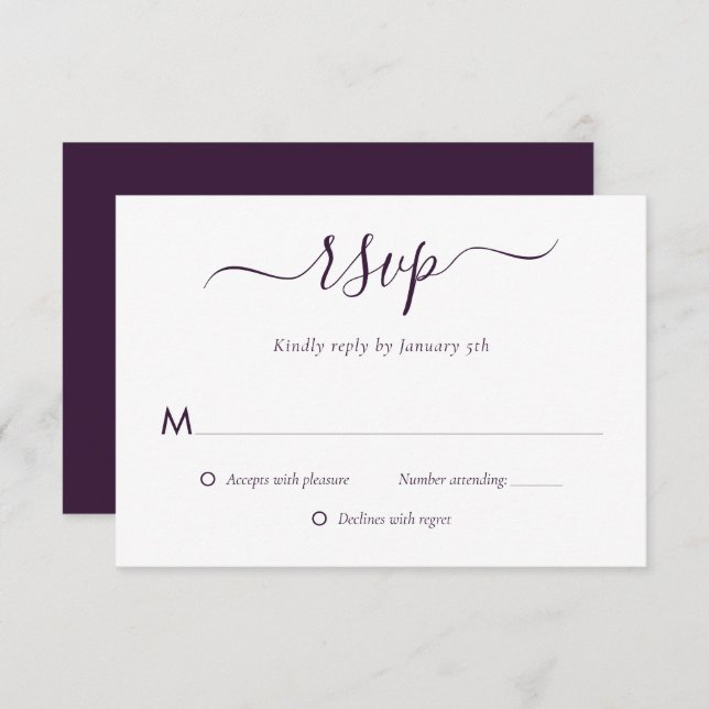 Carte RSVP de mariage violet moderne (Devant / Derrière)