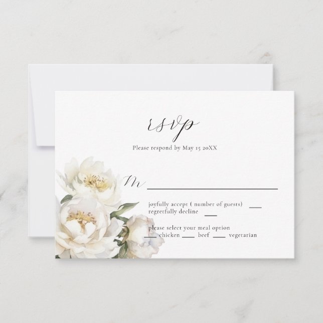 Carte RSVP de mariage White Peony (Devant)