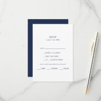 Carte RSVP de menu bleu marine minimaliste classiq