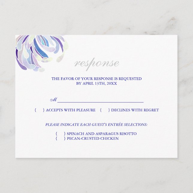 Carte RSVP de menu Mariage floral simple (Devant)