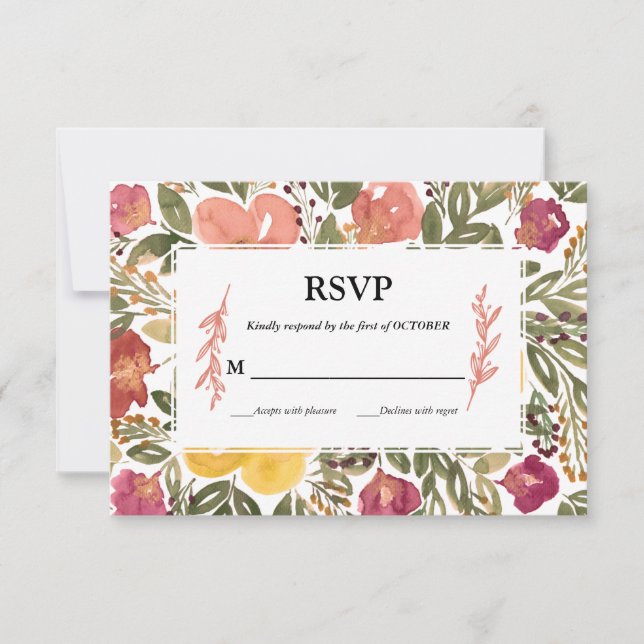 Carte RSVP de peinture de fleurs botaniques (Devant)
