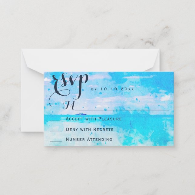 Carte RSVP de réponse au mariage de la plage Water (Devant)