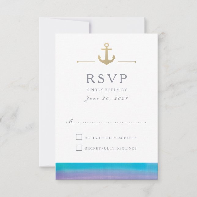 Carte RSVP de réponse blanc marine bleu aquarelle (Devant)