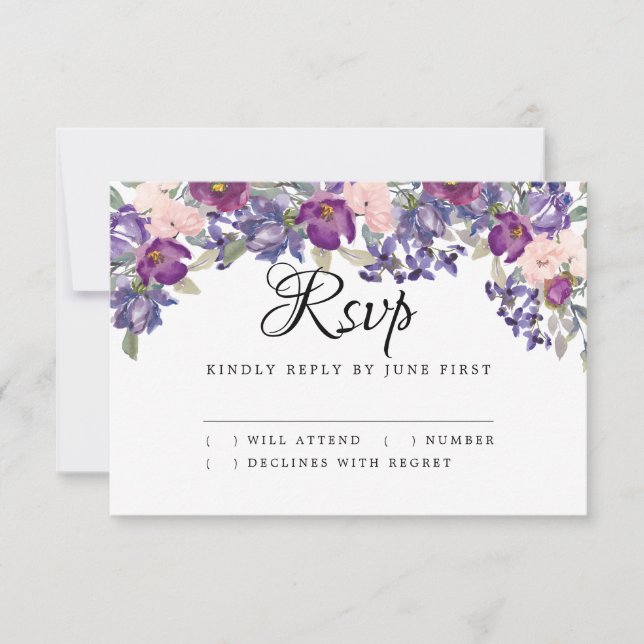 Carte RSVP de réponse de Mariage rose et violet (Devant)