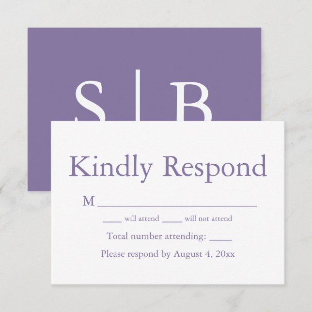 Carte RSVP de réponse de monogramme Lavande (Devant / Derrière)