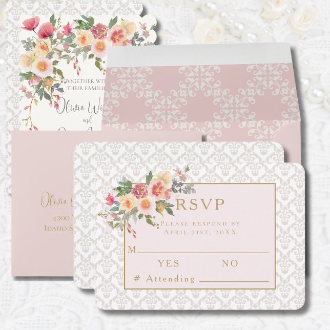 Carte RSVP de réponse Mariage floral à ressort (Créateur téléchargé)