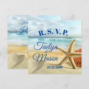 Carte RSVP de scène de plage Mariage tropical