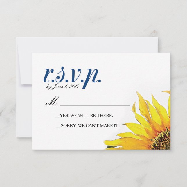 Carte RSVP de tournesol bleu de la marine jaune (Devant)