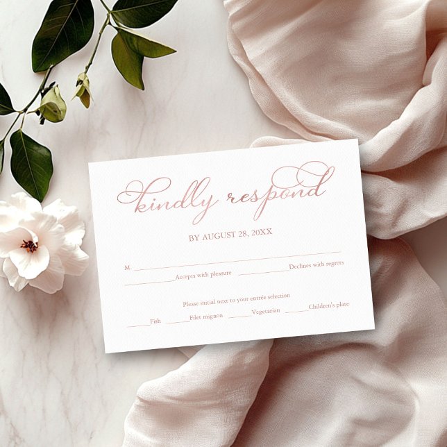 Carte RSVP Delicate Rose Gold Foil Script Wedding (Créateur téléchargé)