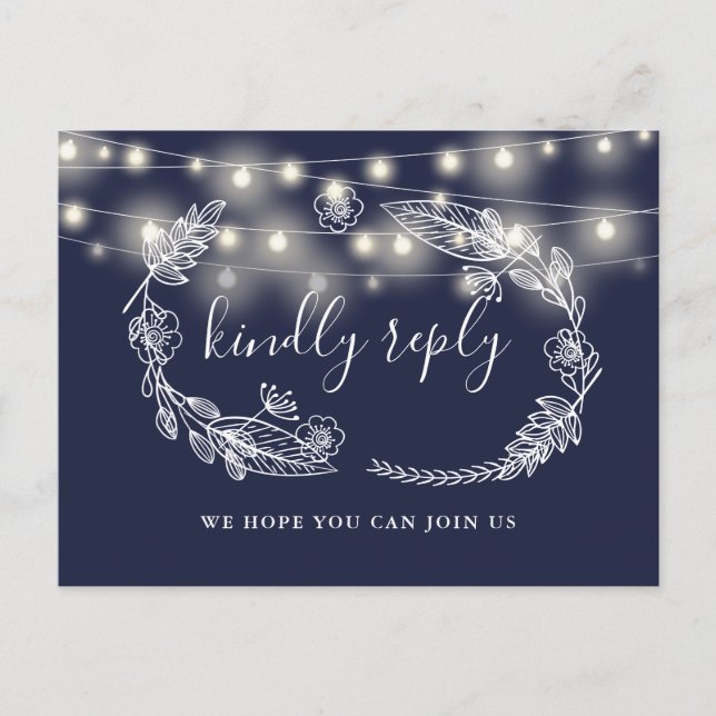 Carte RSVP Demande de Chanson Florale Bleue Marine (Devant)