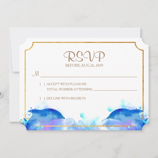 Carte RSVP Dolphin Aquarelle Bleue (Devant)