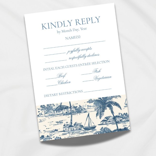 Carte RSVP Dusty Blue Coastal (Make your wedding planning effortless and elegant with this textured RSVP card insert!)